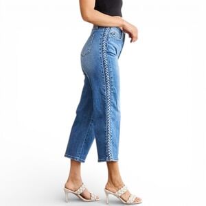 Judy Blue Braid Side Detail Wide Leg Crop Jeans Womens 15 / 32 Blue Wide Leg NEW